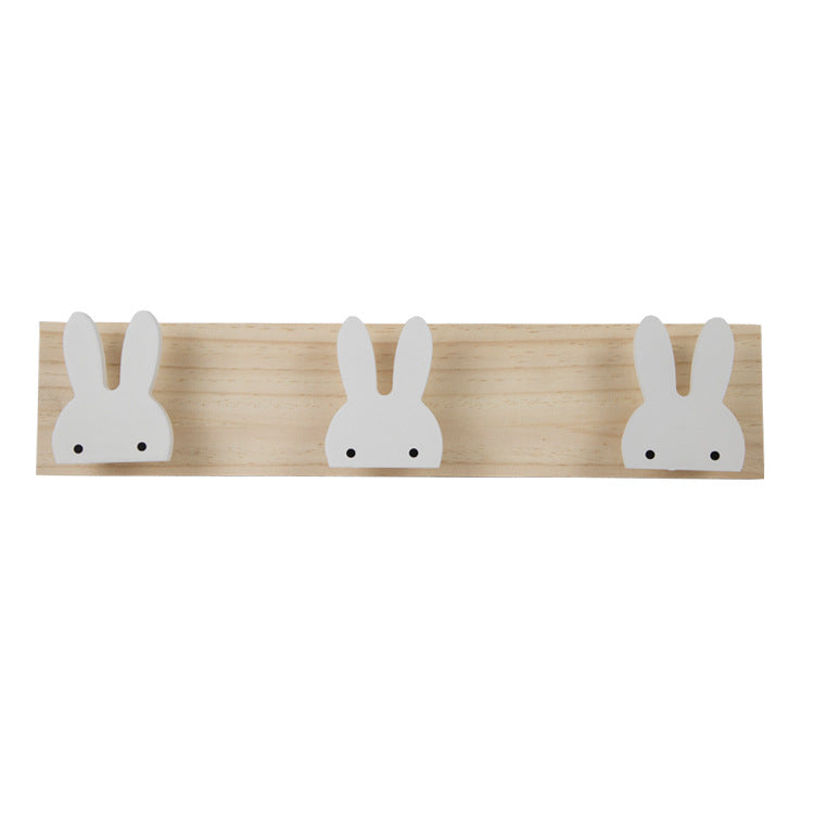 Ins Wind Wooden Cartoon Three Rows Of Rabbits Clouds Stars Swan Hooks Children's Room Decoration Clothes Storage Props