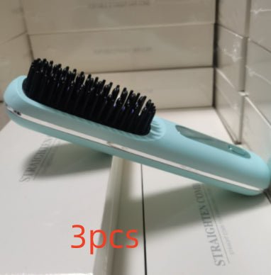 2 In 1 Straight Hair Comb Wireless Hair Straightener Brush Hair Fast Heating Portable Hot Curler USB Charging - Nexxcart