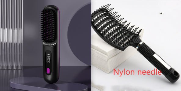 2 In 1 Straight Hair Comb Wireless Hair Straightener Brush Hair Fast Heating Portable Hot Curler USB Charging - Nexxcart