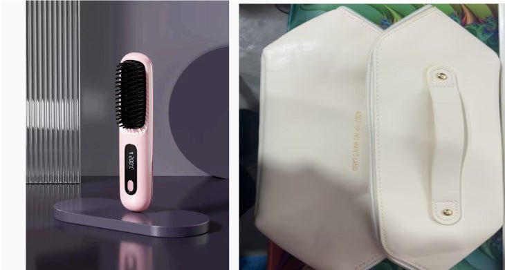 2 In 1 Straight Hair Comb Wireless Hair Straightener Brush Hair Fast Heating Portable Hot Curler USB Charging - Nexxcart