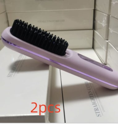 2 In 1 Straight Hair Comb Wireless Hair Straightener Brush Hair Fast Heating Portable Hot Curler USB Charging - Nexxcart