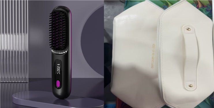 2 In 1 Straight Hair Comb Wireless Hair Straightener Brush Hair Fast Heating Portable Hot Curler USB Charging - Nexxcart