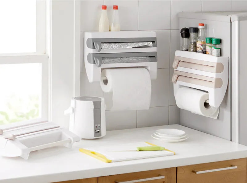 4-In-1 Kitchen Roll Holder Dispenser Kitchen Foil Film Wrap Tissue Paper 4 IN 1 Kitchen Roll Holder Dispenser