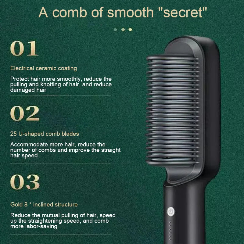 New 2 In 1 Hair Straightener Hot Comb Negative Ion Curling Tong Dual-purpose Electric Hair Brush