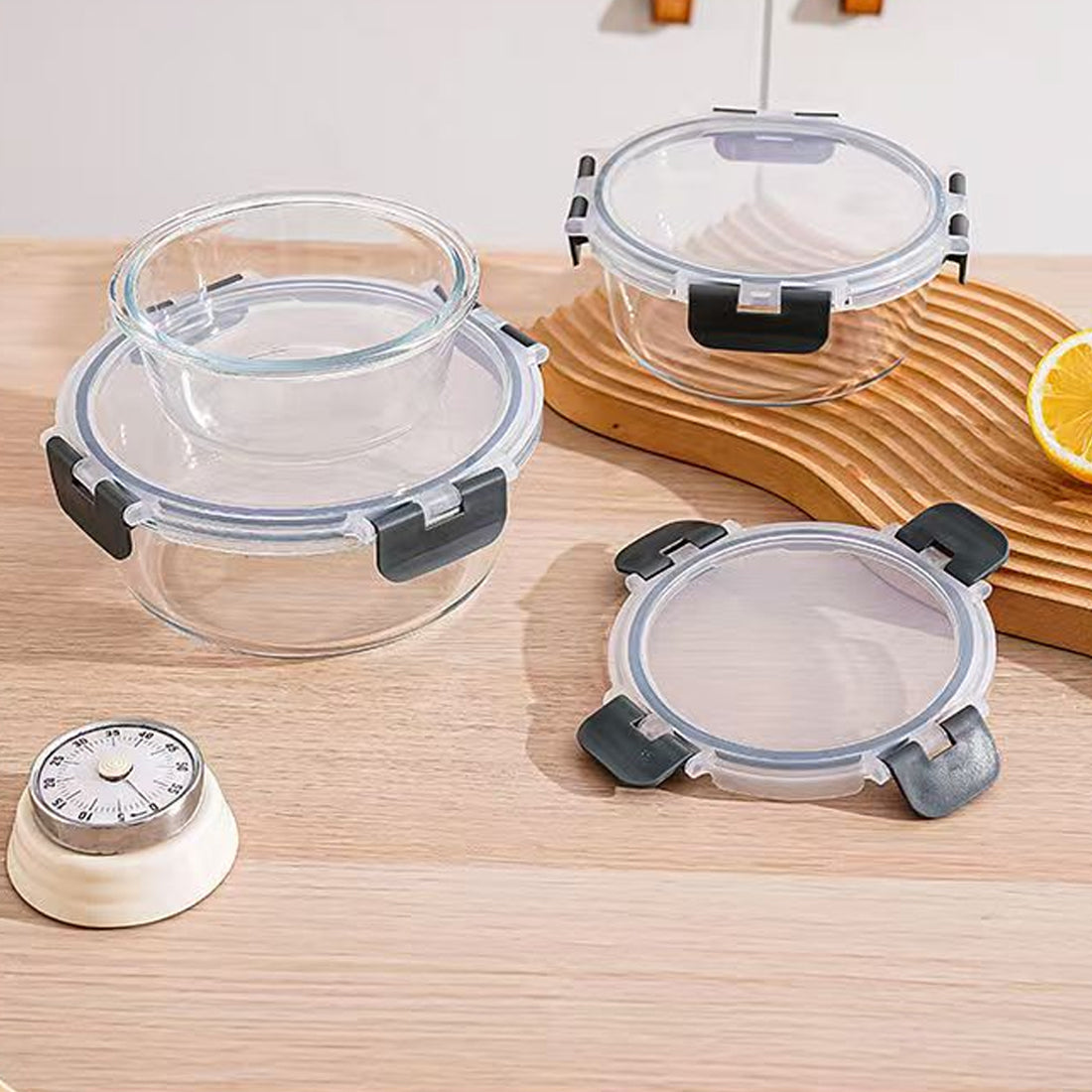 3PCS Borosilicate Glass Lunch Box Food Container Airtight Plastic Lid
