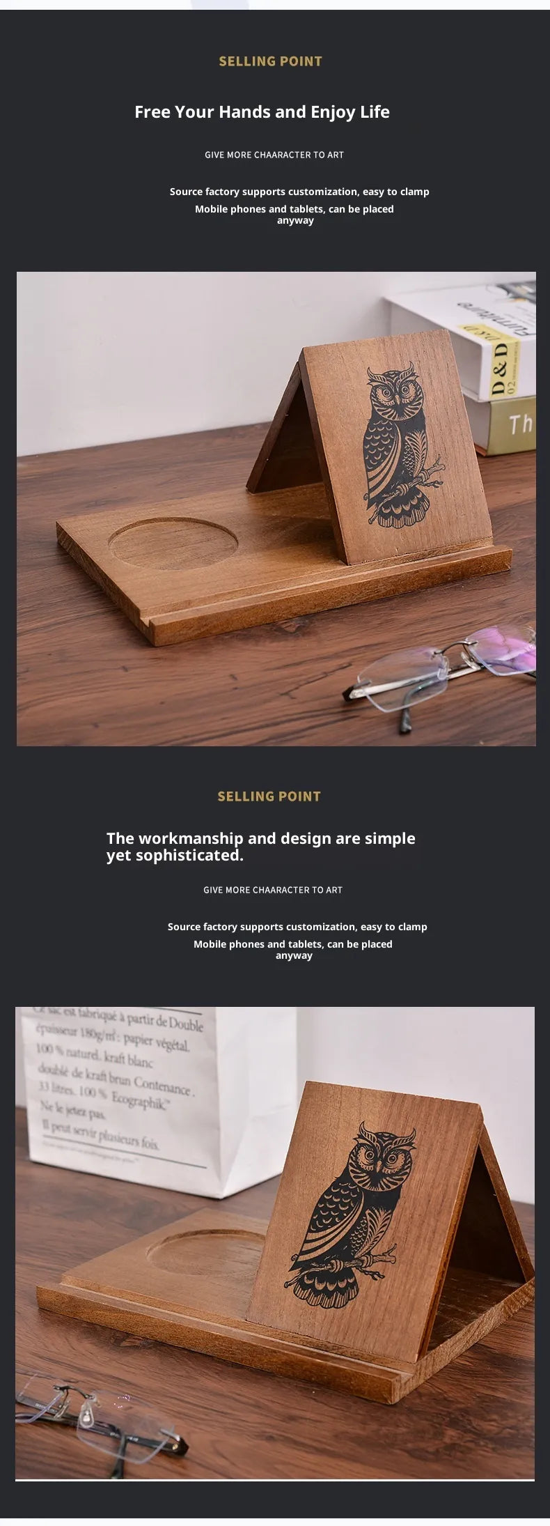 Wooden Triangle Bookmark Rack With Cup Base