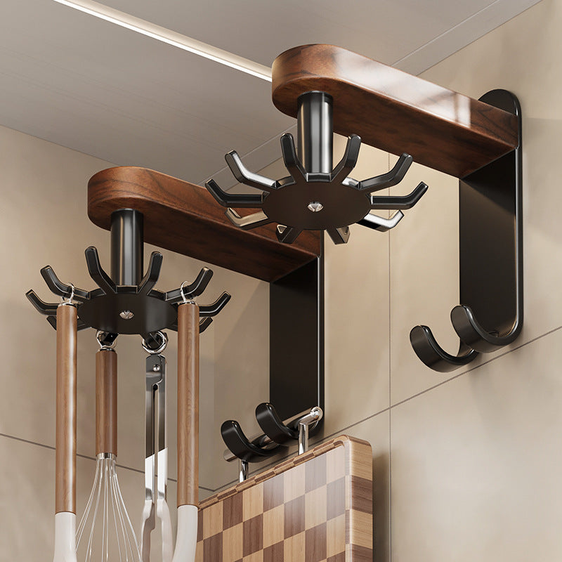 Household Kitchen Walnut Wood Swivel Hooks