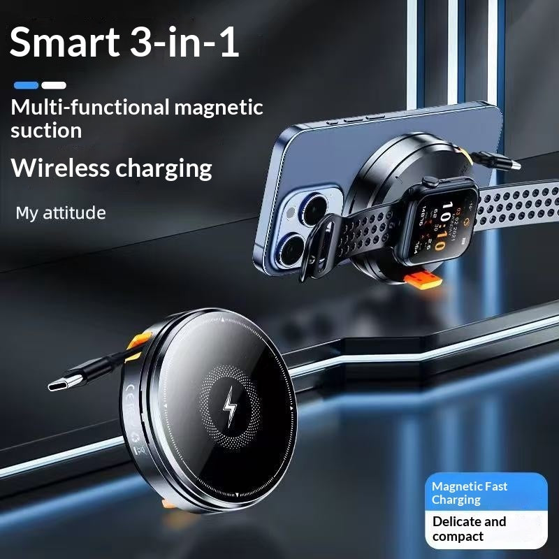 Portable Zinc Alloy Metal 3-in-1 Retractable Magnetic Wireless Charging Stand