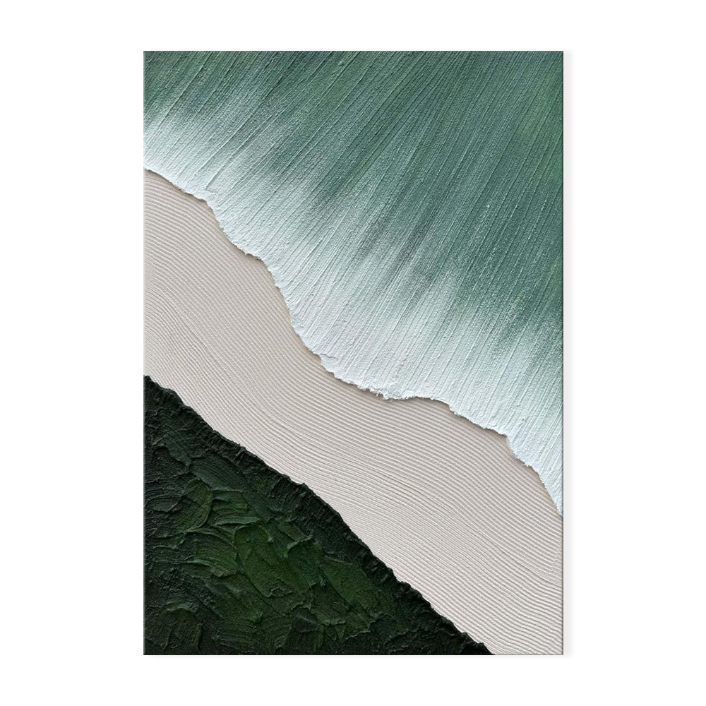 Handmade Oil Painting Acrylic Canvas Wall Art Decoration Green Minimalist White Waves Abstract For Home Living Room Bedroom Porch Decor Rolled Frameless Unstretched Painting