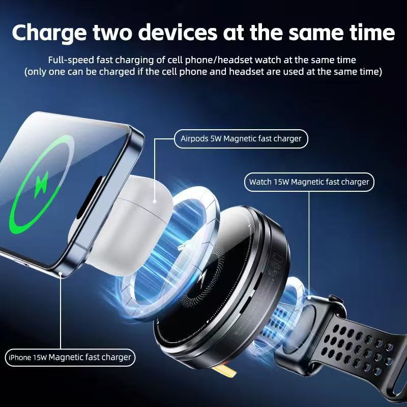 Portable Zinc Alloy Metal 3-in-1 Retractable Magnetic Wireless Charging Stand