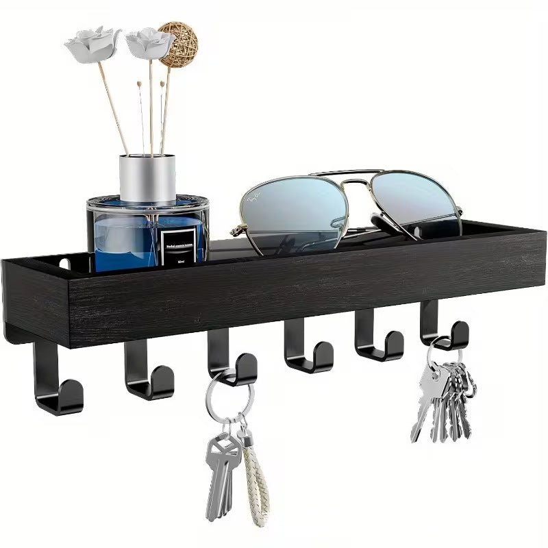 In - stock Retro Wooden Key Holder Multi - Functional Storage Rack With Hooks - Nexxcart