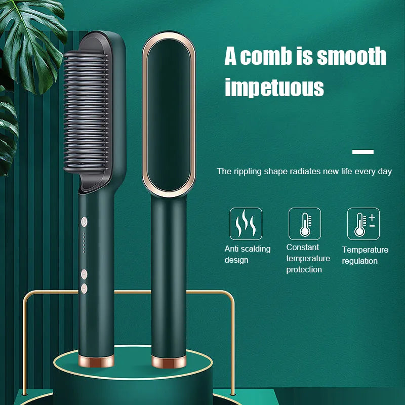 New 2 In 1 Hair Straightener Hot Comb Negative Ion Curling Tong Dual-purpose Electric Hair Brush