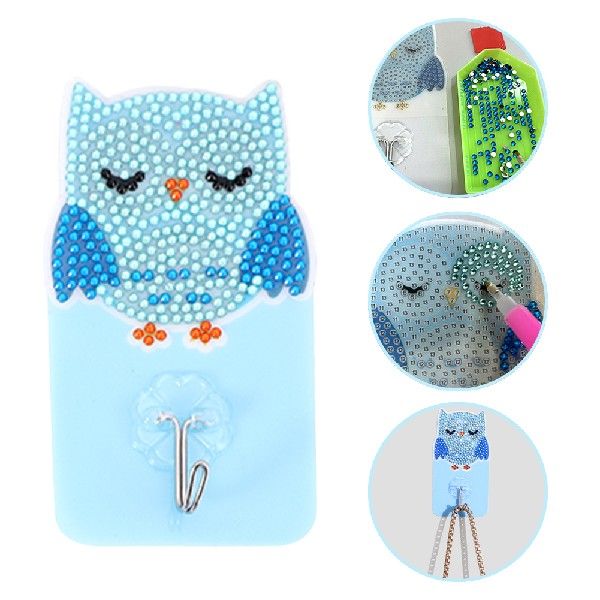 6pcs Diamond Drawing Self-adhesive Wall Hooks Kit Owl Bird