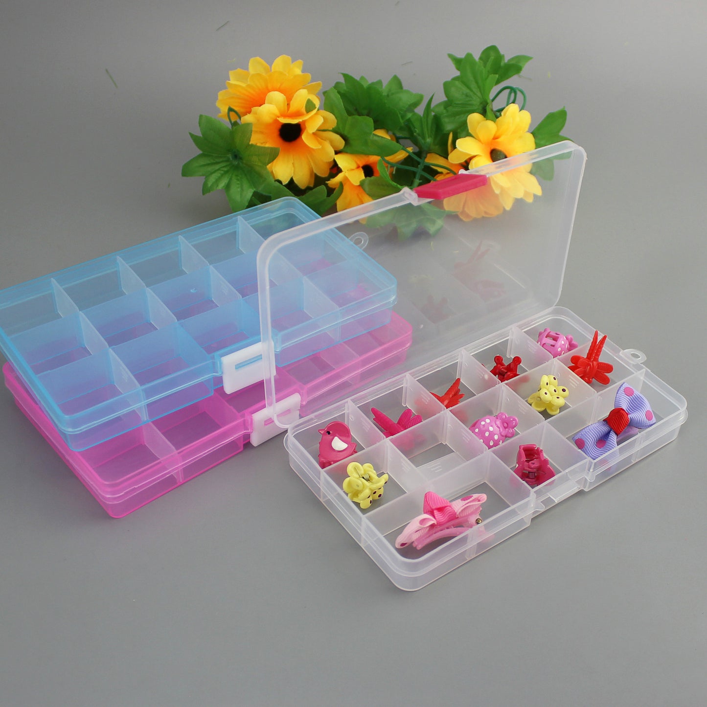 Plastic 15 compartment transparent storage box