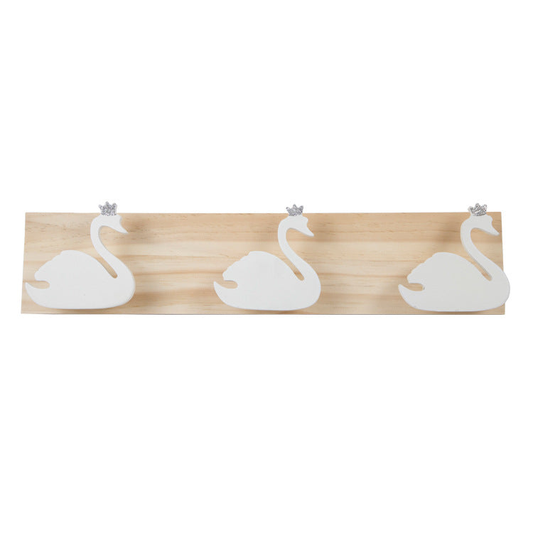 Ins Wind Wooden Cartoon Three Rows Of Rabbits Clouds Stars Swan Hooks Children's Room Decoration Clothes Storage Props