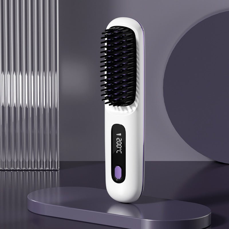 2 In 1 Straight Hair Comb Wireless Hair Straightener Brush Hair Fast Heating Portable Hot Curler USB Charging - Nexxcart