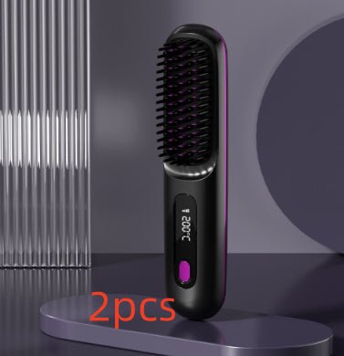 2 In 1 Straight Hair Comb Wireless Hair Straightener Brush Hair Fast Heating Portable Hot Curler USB Charging - Nexxcart