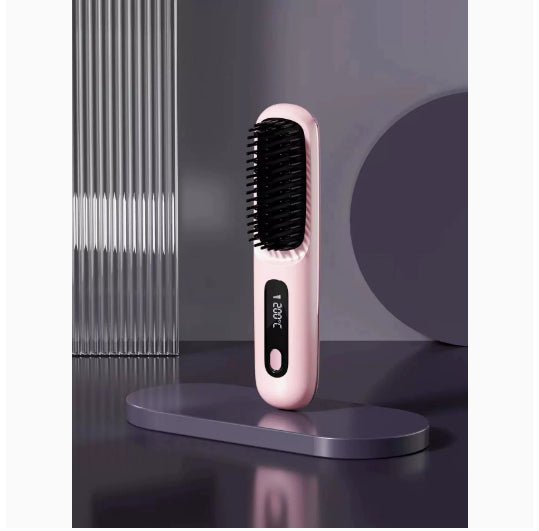2 In 1 Straight Hair Comb Wireless Hair Straightener Brush Hair Fast Heating Portable Hot Curler USB Charging - Nexxcart