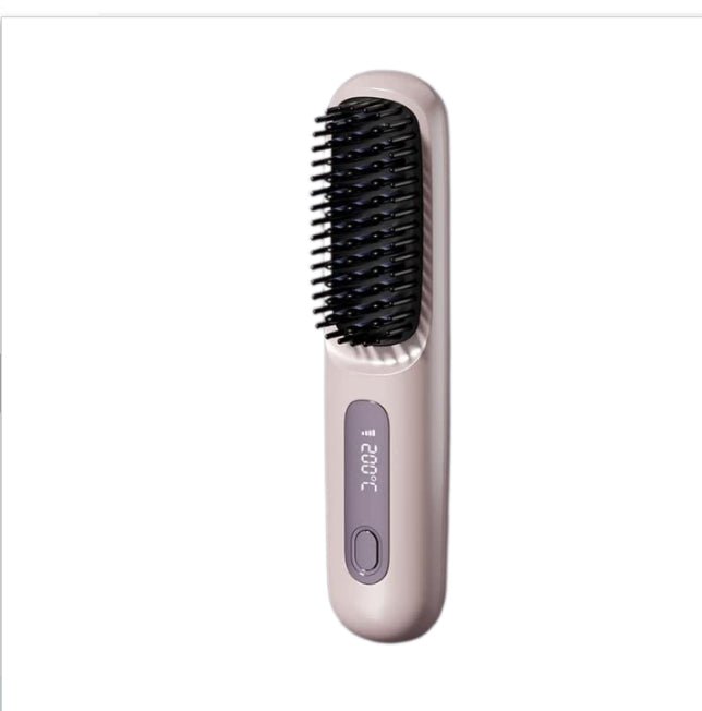 2 In 1 Straight Hair Comb Wireless Hair Straightener Brush Hair Fast Heating Portable Hot Curler USB Charging - Nexxcart