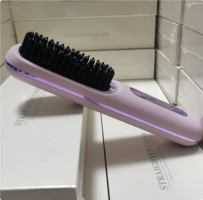 2 In 1 Straight Hair Comb Wireless Hair Straightener Brush Hair Fast Heating Portable Hot Curler USB Charging - Nexxcart