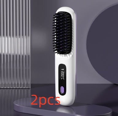 2 In 1 Straight Hair Comb Wireless Hair Straightener Brush Hair Fast Heating Portable Hot Curler USB Charging - Nexxcart