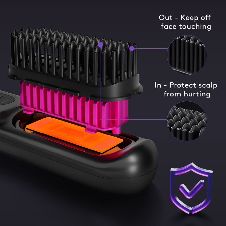 2 In 1 Straight Hair Comb Wireless Hair Straightener Brush Hair Fast Heating Portable Hot Curler USB Charging - Nexxcart