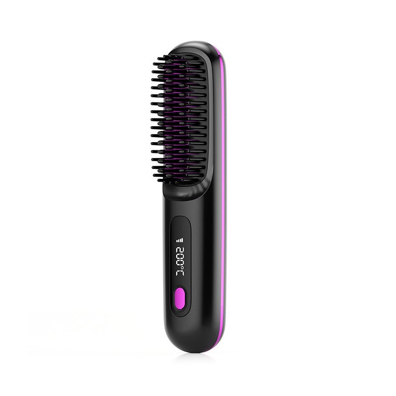 2 In 1 Straight Hair Comb Wireless Hair Straightener Brush Hair Fast Heating Portable Hot Curler USB Charging - Nexxcart