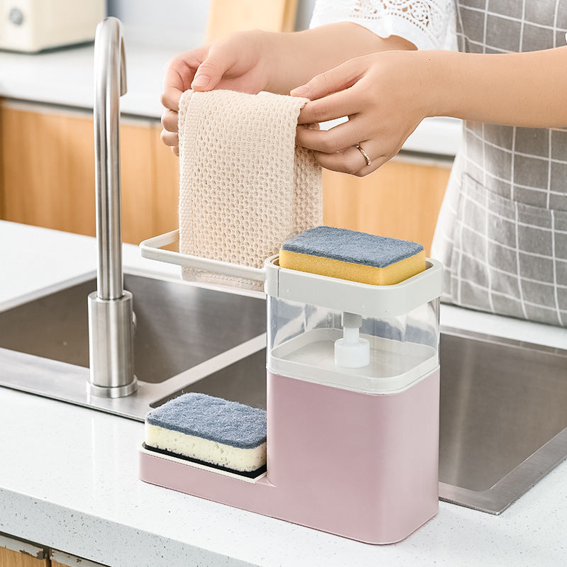 Dishwashing Brush Pot Artifact Pressing Liquid Box Sponge Wipe Combination Kitchen Dishwasher Automatic Liquid Cleaning Brush