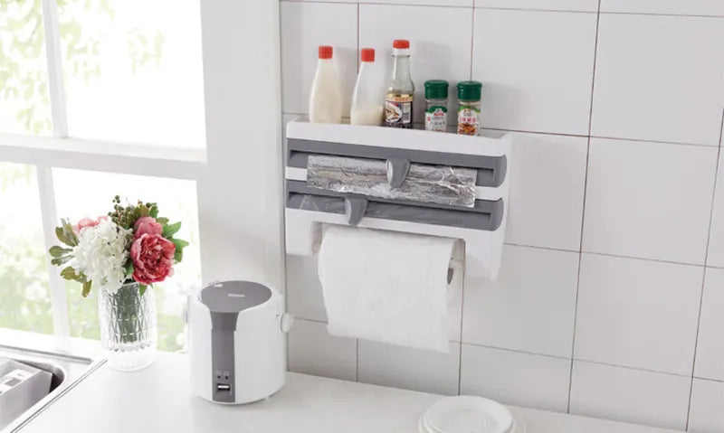 4-In-1 Kitchen Roll Holder Dispenser Kitchen Foil Film Wrap Tissue Paper 4 IN 1 Kitchen Roll Holder Dispenser