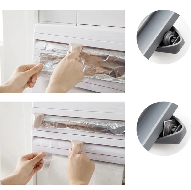 4-In-1 Kitchen Roll Holder Dispenser Kitchen Foil Film Wrap Tissue Paper 4 IN 1 Kitchen Roll Holder Dispenser