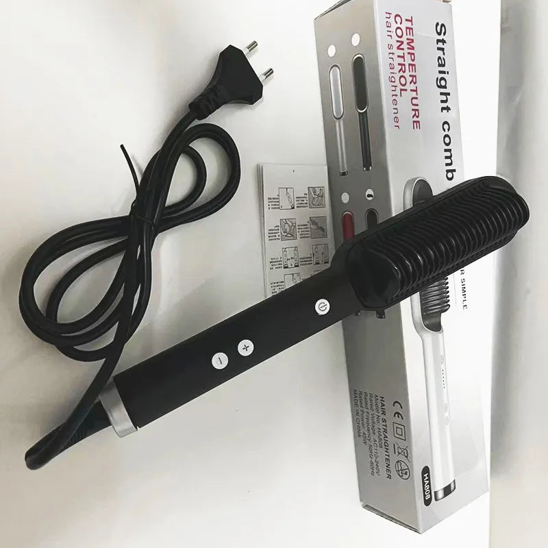 New 2 In 1 Hair Straightener Hot Comb Negative Ion Curling Tong Dual-purpose Electric Hair Brush