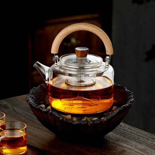 Magnetic Suction Loop-handled Teapot Thick Borosilicate Heat-resistant Glass Cooking Teapot