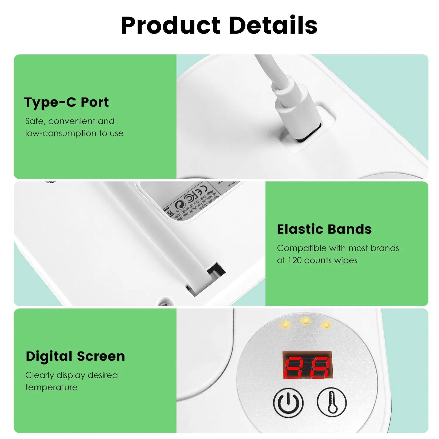 Baby Wipe Warmer With 3 Temperature Settings Type-C Powered Baby Wet Wipes Dispenser With Night Light Large Capacity Diaper Wipe Warmer For Baby GPCT5369