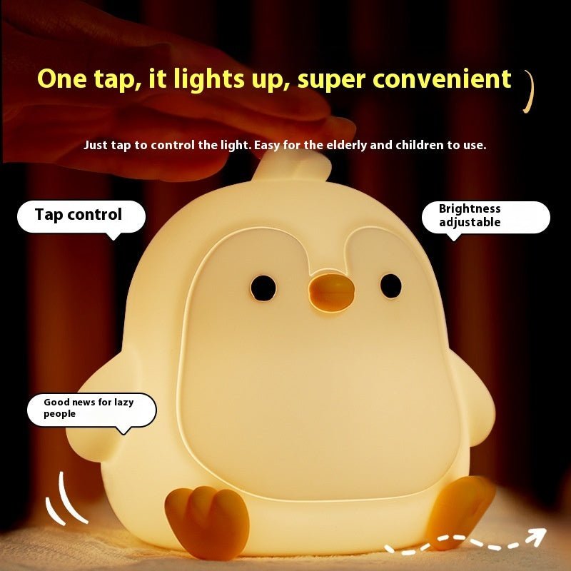 Baby Penguin Small Night Bedroom Bedside Silicone Pat Lamp - Nexxcart