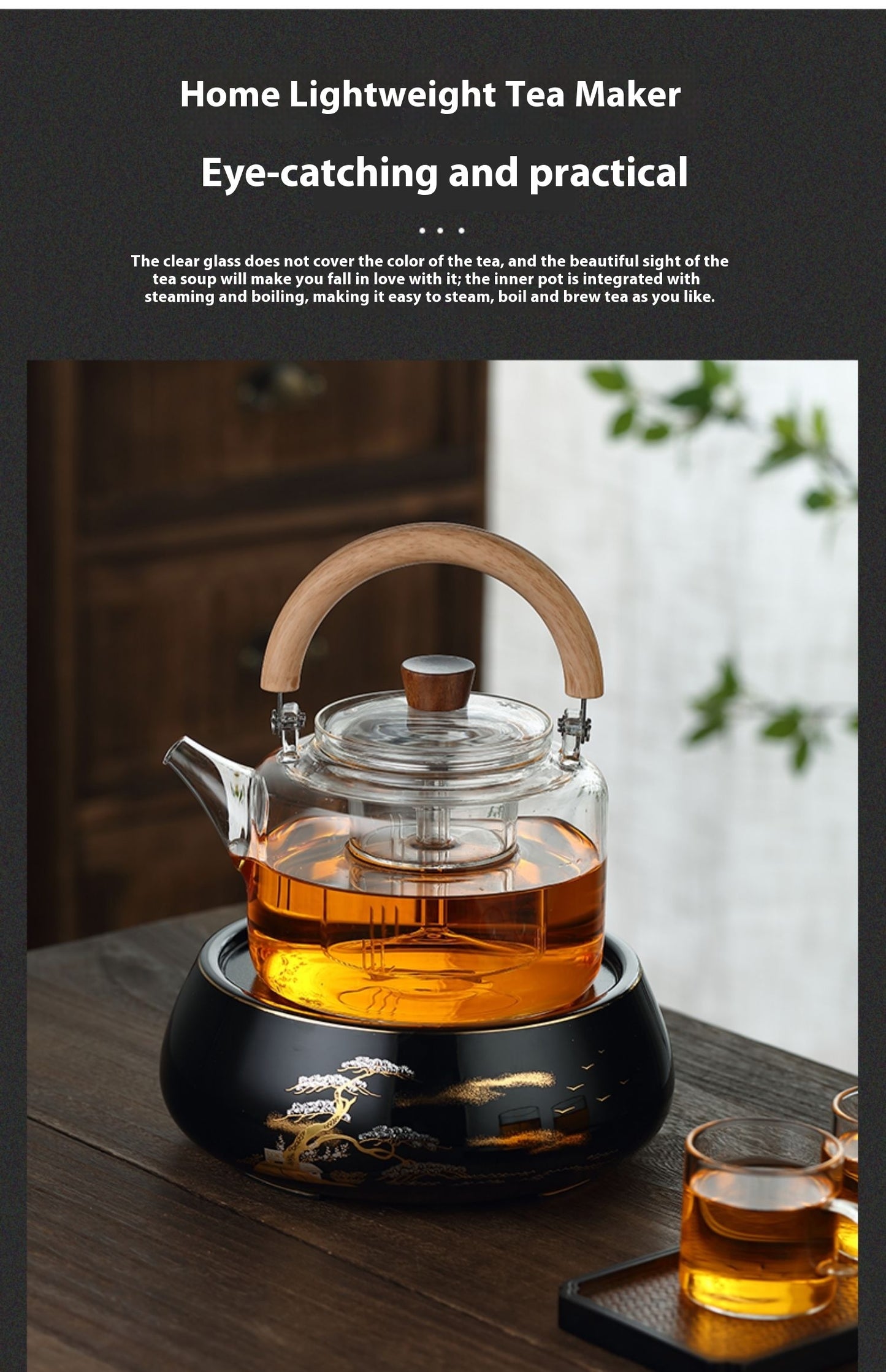 Magnetic Suction Loop-handled Teapot Thick Borosilicate Heat-resistant Glass Cooking Teapot