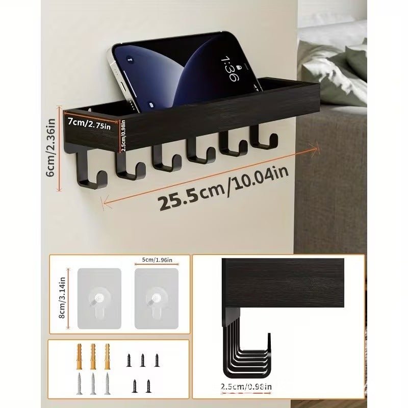 In - stock Retro Wooden Key Holder Multi - Functional Storage Rack With Hooks - Nexxcart