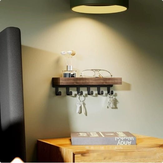 In - stock Retro Wooden Key Holder Multi - Functional Storage Rack With Hooks - Nexxcart