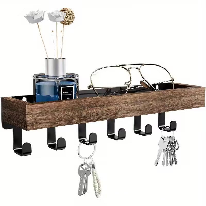 In - stock Retro Wooden Key Holder Multi - Functional Storage Rack With Hooks - Nexxcart