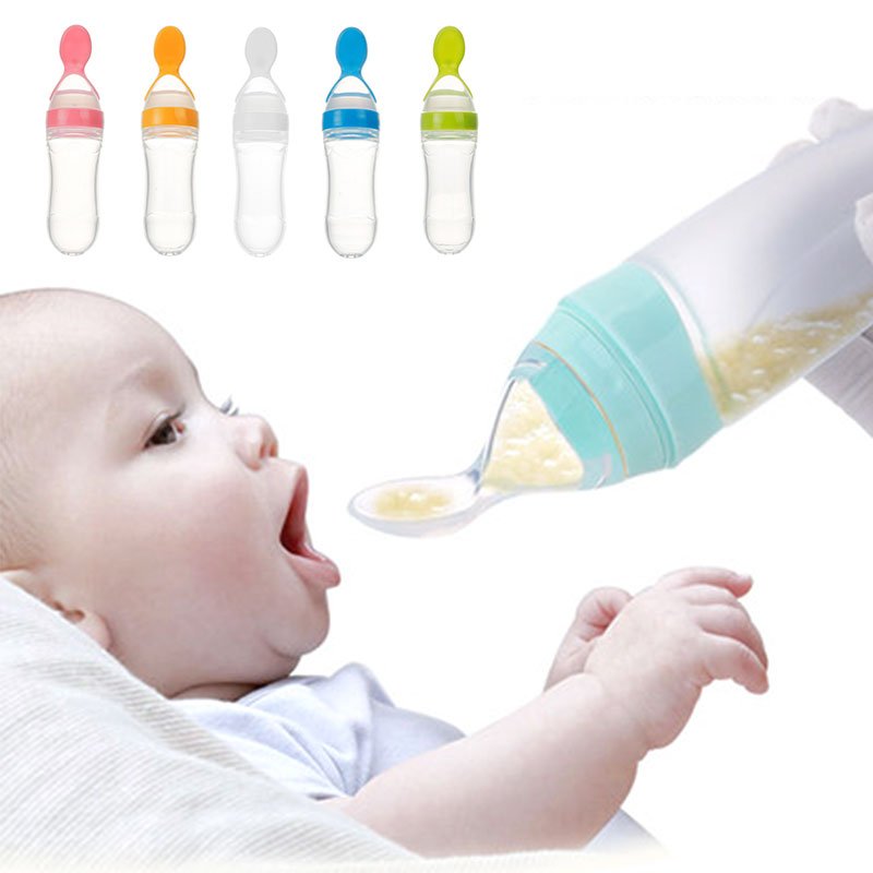 Safe Newborn Baby Feeding Bottle Toddler Silicone Squeeze Feeding Spoon Milk Bottle Baby Training Feeder Food Supplement - Nexxcart